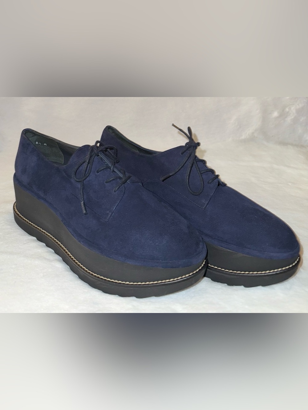 Stuart Weitzman Kent Blue Suede Platform LaceUp Oxford Loafer,8.5